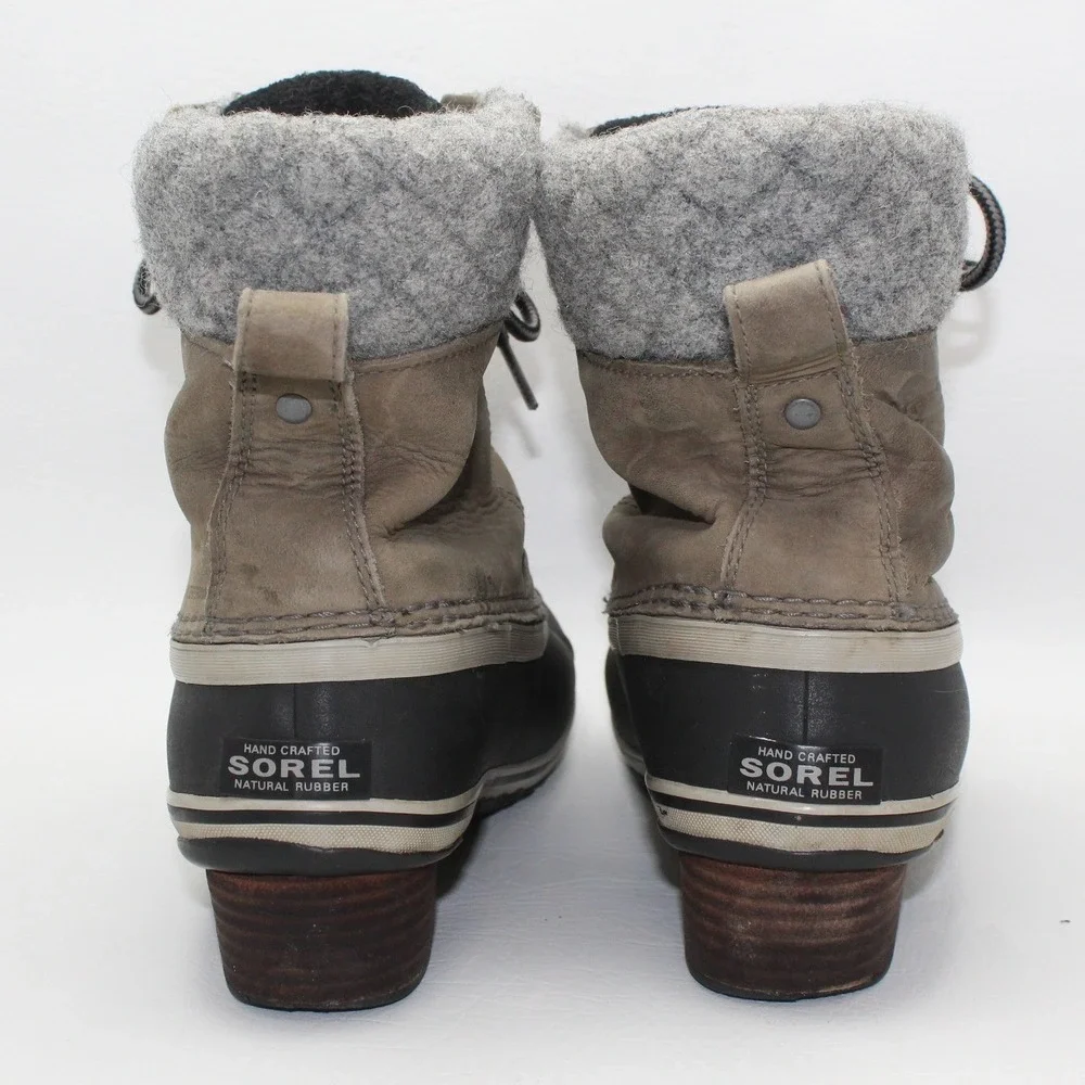 Sorel Slimpack II Lace Waterproof Duck Boots Leather Suede Gray NL2348-052 Sz 10